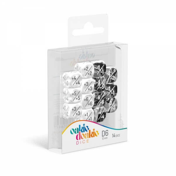 Sada kostek Oakie Doakie Dice Positive/Negative 12 mm D6 White - 14 ks