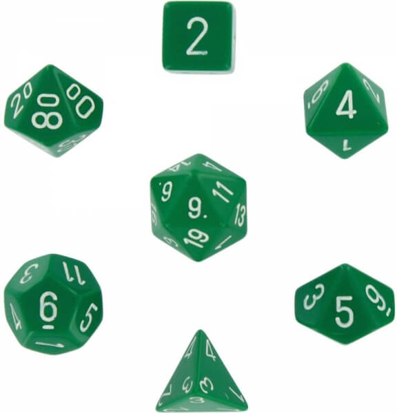 Levně Sada kostek Chessex Opaque Polyhedral 7-Die Set - Green with White