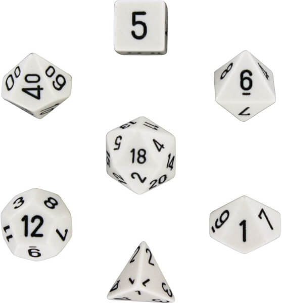 Levně Sada kostek Chessex Opaque Polyhedral 7-Die Set - White with Black