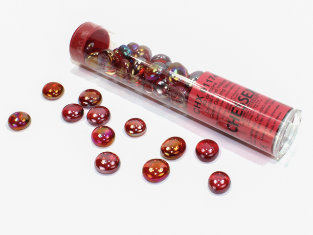 Chessex Gaming Glass Stones in Tube Iridized Crystal Red (žetóny) - 40 ks