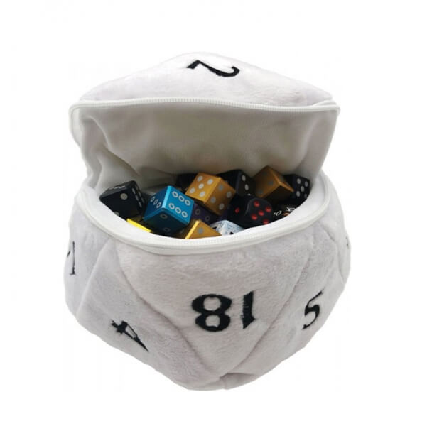 Plyšový vak na kocky D20 - bílý