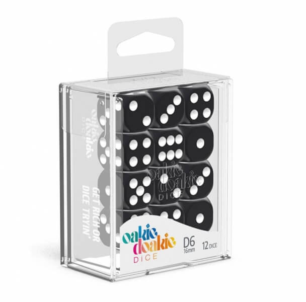 Sada kostek Oakie Doakie - Dice 16 mm D6 Solid - Black 12 ks