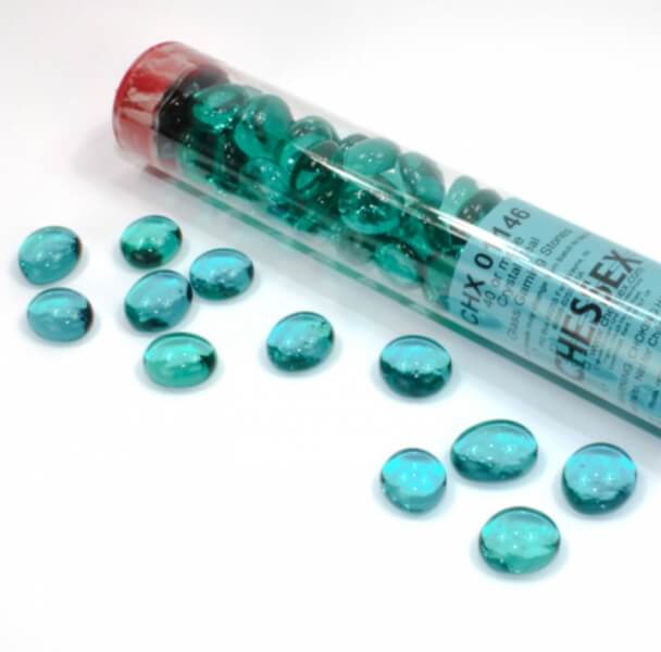 Chessex Gaming Glass Stones in Tube Teal (žetony 1146) – 40 ks