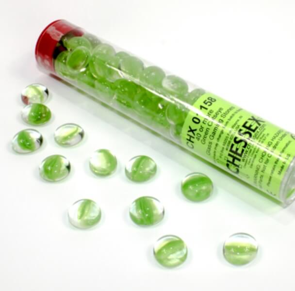 Chessex Gaming Glass Stones in Tube Green Catseye (žetóny) - 40 ks