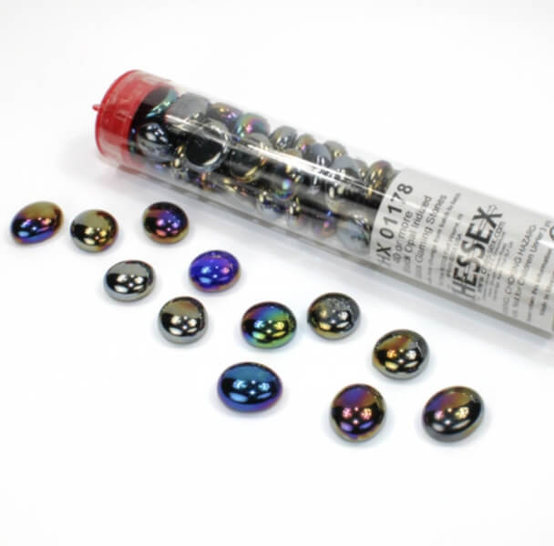 Chessex Gaming Glass Stones in Tube Iridized Opal Black (žetóny) - 40 ks