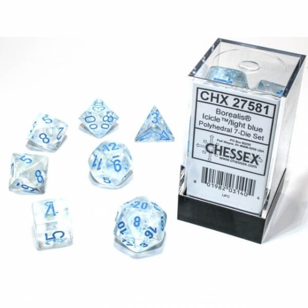 Levně Sada kostek Chessex Borealis Polyhedral Icicle/Light blue Luminary 7-Die Set