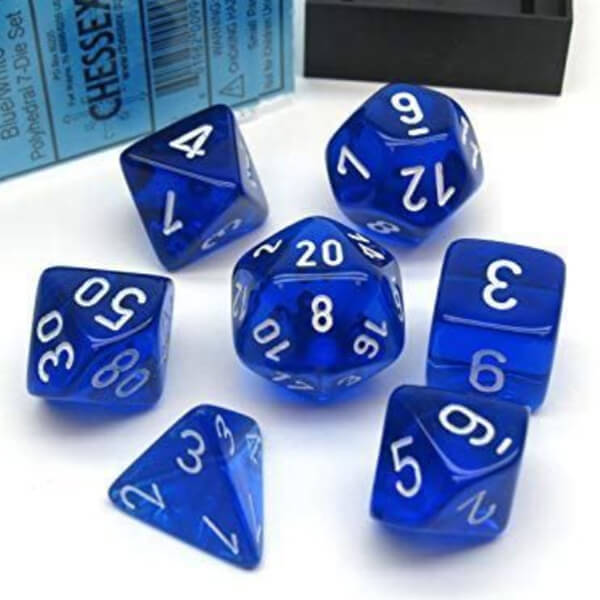 Levně Sada kostek Chessex Gemini Translucent Blue/White Polyhedral 7-Die Set