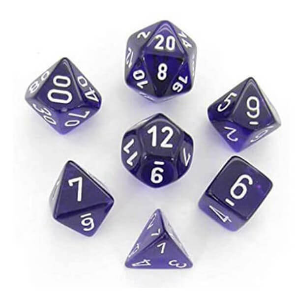 Sada kostek Chessex Translucent Purple/White Polyhedral 7-Die Set