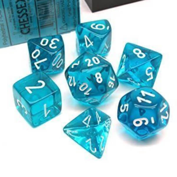 Sada kostek Chessex Gemini Translucent Teal/White Polyhedral 7-Die Set