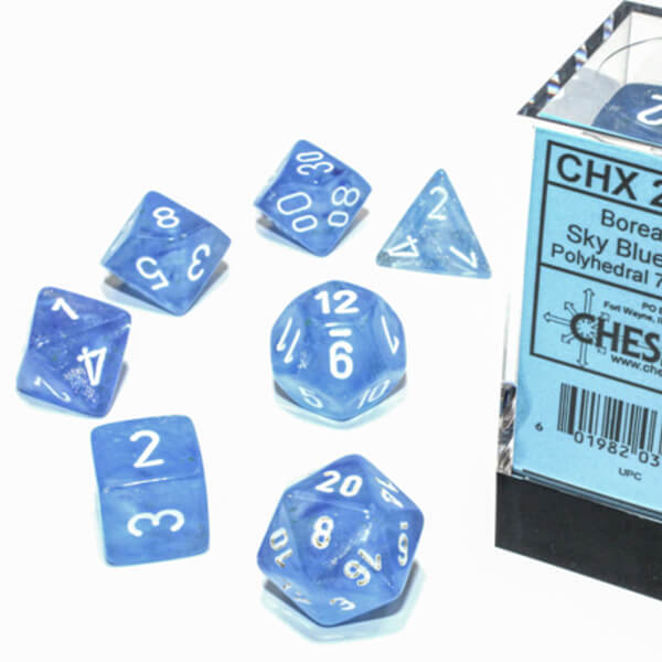 Levně Sada kostek Chessex Borealis Polyhedral Sky Blue/White Luminary 7-Die Set