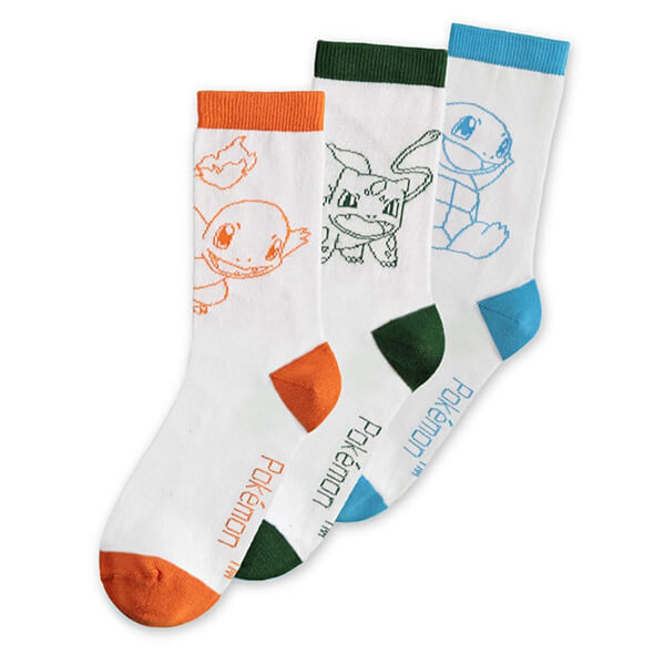 Pokémon ponožky - Charmander, Bulbasaur, Squirtle - sada 3 ks (vel. 39 - 42)