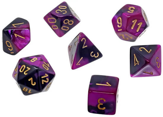 Levně Sada kostek Chessex Gemini Black-Purple/Gold Mini Polyhedral 7-Die Set
