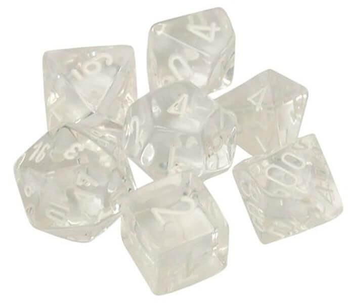 Sada kostek Chessex Translucent Clear/White Polyhedral 7-Die Set