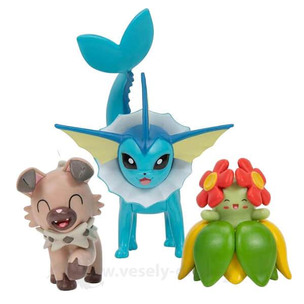 Levně Pokémon akční figurky Rockruff, Bellossom, Vaporeon 5 - 7 cm