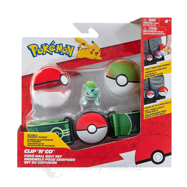 Levně Pokémon Clip and Go set - Bulbasaur s páskem - Poké Ball + Nest Ball