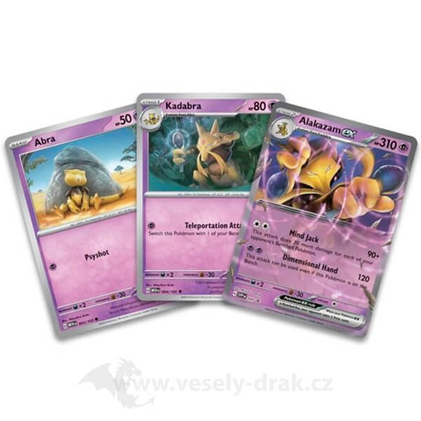 Levně Pokémon karty 151 Alakazam vývoj 3 karty - Abra, Kadabra a Alakazam ex