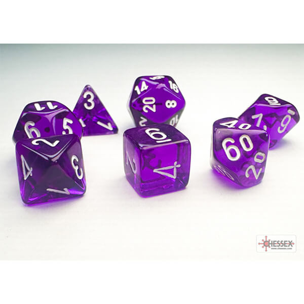 Levně Sada kostek Chessex Translucent Purple/White Mini Polyhedral 7-Die Set