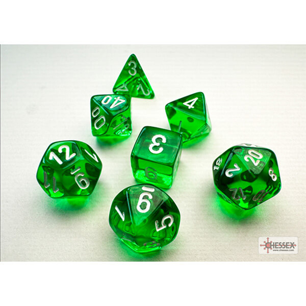 Sada kostek Chessex Translucent Green/White Mini Polyhedral 7-Die Set