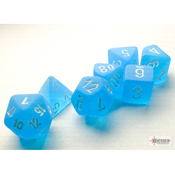 Sada kostek Chessex Frosted Caribbean Blue/White Mini Polyhedral 7-Die Set