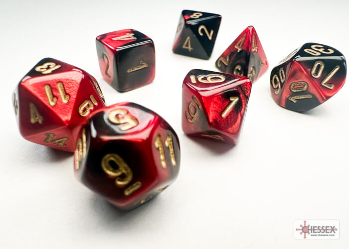 Levně Sada kostek Chessex Gemini Black-Red/Gold Mini Polyhedral 7-Die Set