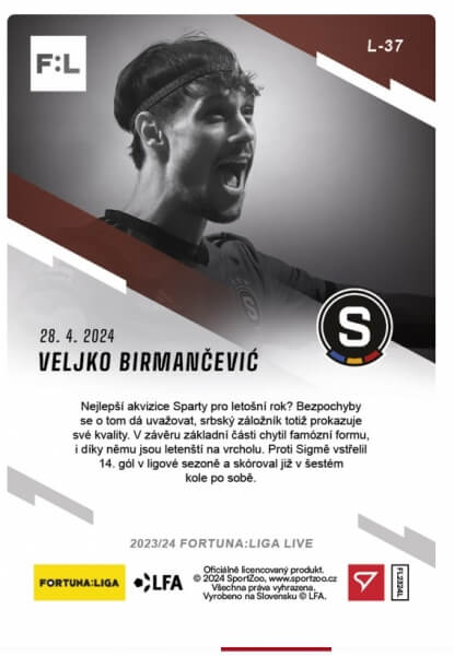 Fotbalová karta Fortuna Liga 23-24 L-37 Veljko Birmančević