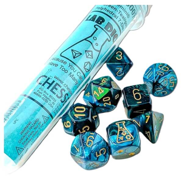 Sada kostek Lab Gemini Green-Teal/Gold Polyhedral (CHX 30078) - 7 kusů