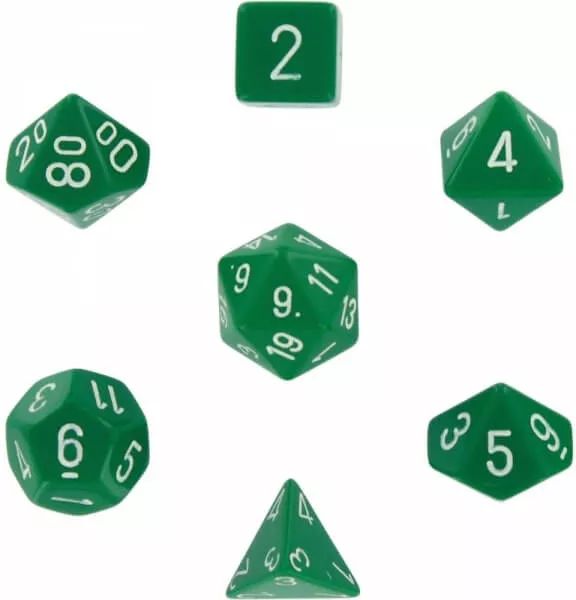 Sada kostek Chessex Opaque Polyhedral 7-Die Set - Green with White