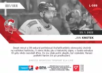 Hokejove karty Tipsport ELH 2021-22 - L-089 Jan Knotek zadni strana