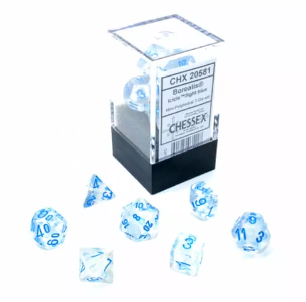 Sada kostek Chessex Borealis Mini-Polyhedral 7-Die Set - Icicle/light blue Luminary