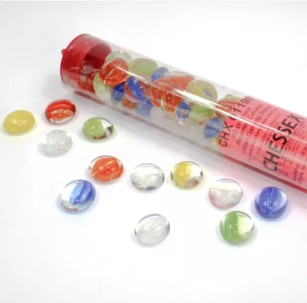 Chessex Gaming Glass Stones in Tube Catseye Assorted Colors (žetony) – 40 ks