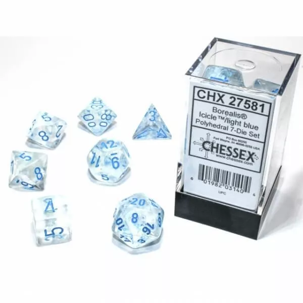 Sada kostek Chessex Borealis Polyhedral Icicle/Light blue Luminary 7-Die Set