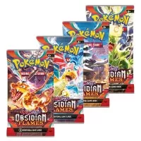 Balení obsahuje 1 booster balíček edice Pokémon Obsidian Flames (ukázka balíčků Pokémon v edici)
