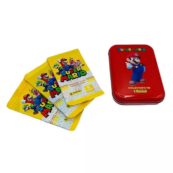 Super Mario plechovka se 3 balíčky karet - červená