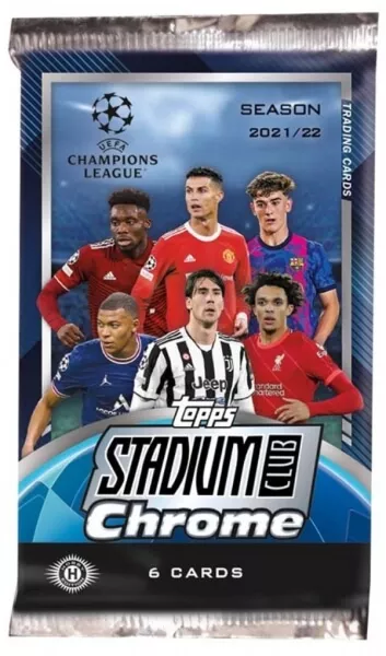 2021-2022 Topps Champions League Stadium Club Chrome Hobby Balíček Fotbalové karty