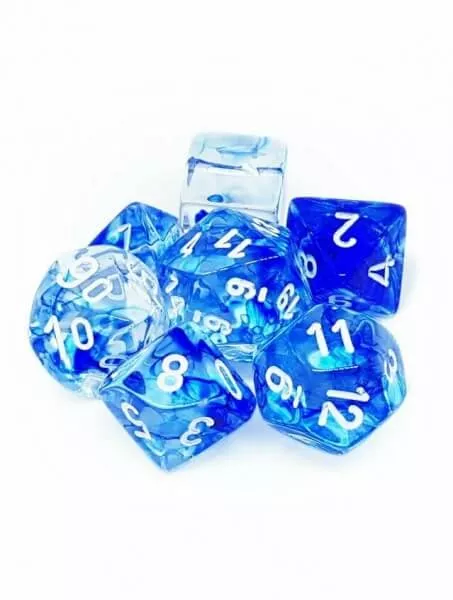 Sada kostek Chessex Nebula Dark Blue/White Polyhedral 7-Die Set