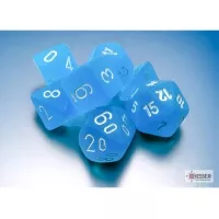 Frosted Caribbean Blue/White Mini Polyhedral 7-Die Set