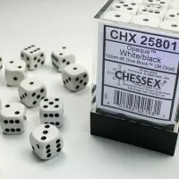 Opaque White/black 12mm d6 Dice Block (36 dice)