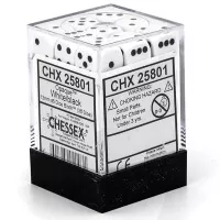 Opaque White/black 12mm d6 Dice Block (36 dice)