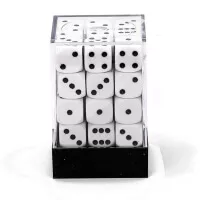Opaque White/black 12mm d6 Dice Block (36 dice)