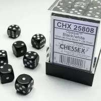 Opaque Black/White 12mm d6 Dice Block (36 dice)