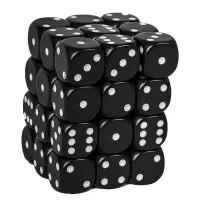 Opaque Black/White 12mm d6 Dice Block (36 dice)