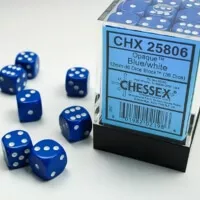 Opaque Blue/White 12mm d6 Dice Block (36 dice)