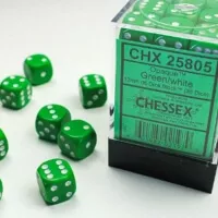 Opaque Green/White 12mm d6 Dice Block (36 dice)