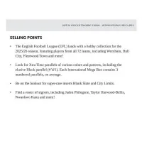 Fotbalové karty 2025-2026 Prestige EFL Soccer INT Mega Box obsah