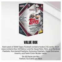 Karty NFL 2026 Topps Football Flagship Blaster Box obsah
